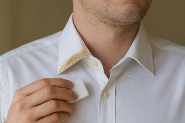 تنظيف ياقة قميص الرجال أصبح سهلاً! اكتشف 7 طرق فعالة لإزالة البقع بسرعة والحفاظ على نظافة القمصان بأمان.