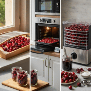 اكتشفي 3 طرق فعّالة لتجفيف الكرز في المنزل بخطوات بسيطة. تعلمي كيفية تجفيف الكرز في الشمس أو الميكروويف أو الفرن بسهولة وبدون تكلفة.