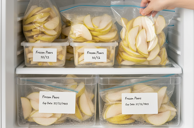 تعلم أفضل طرق تجميد الكمثرى خطوة بخطوة، مع نصائح للحفظ في الشراب ومنع الأكسدة، للاستمتاع بنكهتها الطازجة لمدة تصل إلى عام كامل.