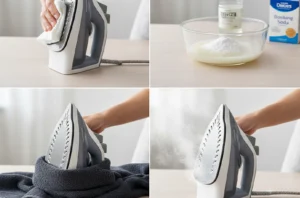 تعلم كيفية تنظيف قاعدة المكواة بالخل الأبيض وصودا الخبز لإزالة الصدأ والترسبات الكلسية بأمان، والحصول على نتائج مثالية.