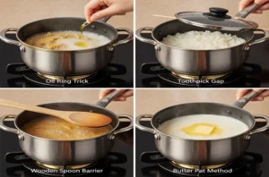 أربع حيل فعالة لمنع انسكاب الطعام على الموقد بسهولة والحفاظ على مطبخك نظيفًا ومنظمًا في كل مرة.