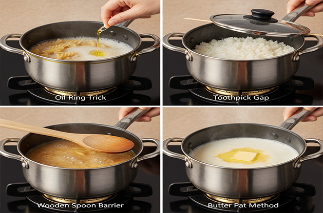 أربع حيل فعالة لمنع انسكاب الطعام على الموقد بسهولة والحفاظ على مطبخك نظيفًا ومنظمًا في كل مرة.