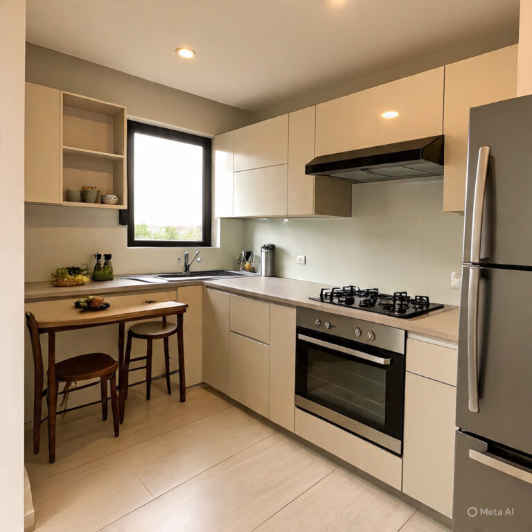 جعل المطبخ الصغير يبدو أكبر أصبح سهلاً! اكتشف 4 طرق عملية باستخدام الإضاءة، الخزائن، الأسطح، وتنظيم المساحة.